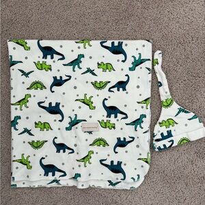 Dinosaur Print baby receiving Blanket & hat
